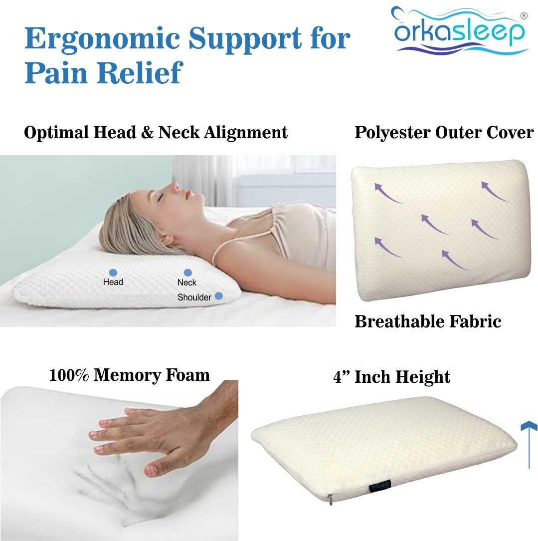 Orkasleep Active Rectangular Orthopedic Neck Support Pillow for Sleeping & Shoulder Pain Memory Foam Solid Sleeping Pillow Pack of 1 view 3